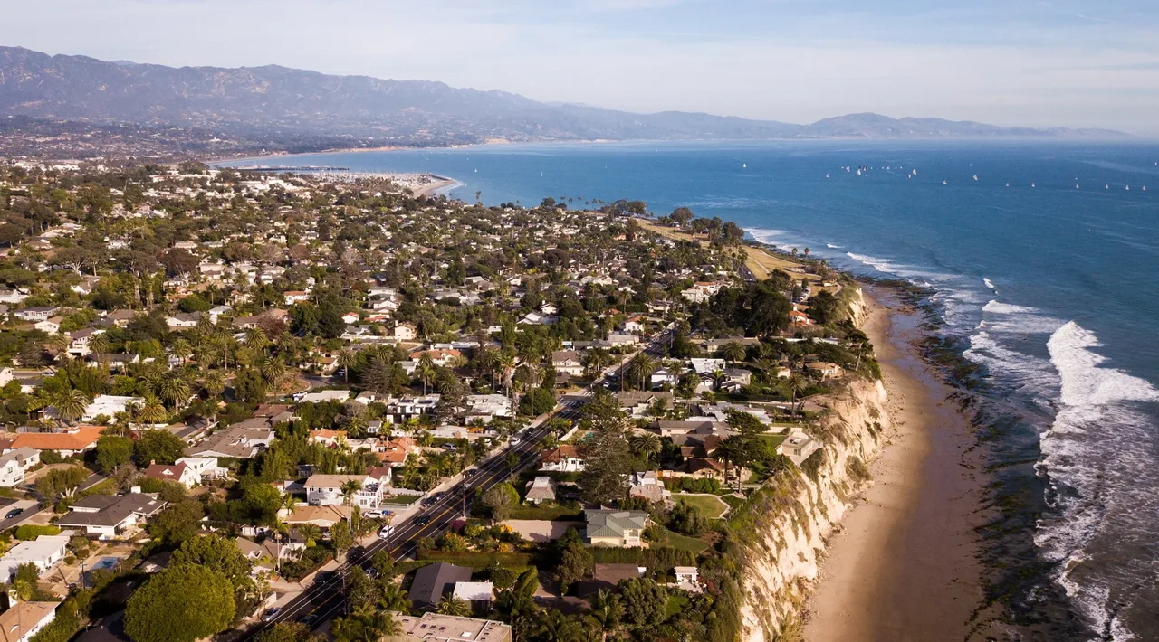 Aerial view of the Santa Barbara coastline and bluffs